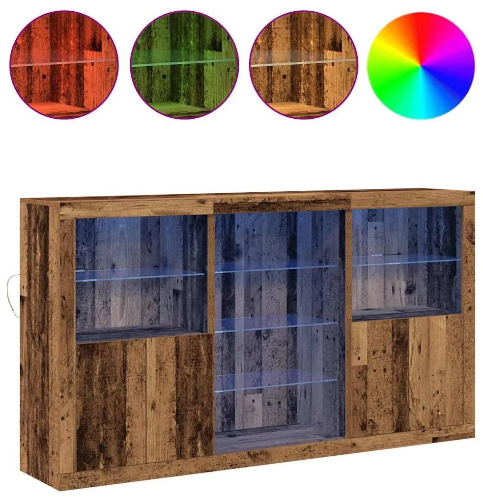 Aparador com Luzes LED Madeira Velha 181,5 x 37 x 100 cm Madeira de En