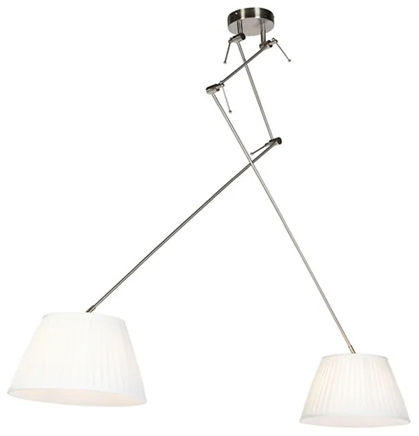 Candeeiro de suspensão em aço com abajures plissados creme 35 cm 2 luzes - Blitz Clássico / Antigo