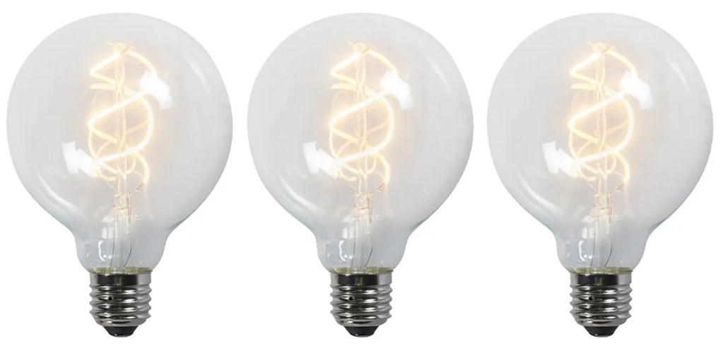 Conjunto de 3 lâmpadas LED E27 de filamento torcido G95 transparente 5W 400 lm 2200K