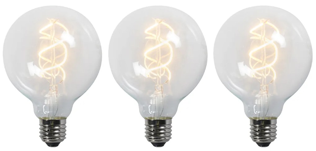 Conjunto de 3 Lâmpadas LED E27 Filamento Torcido G95 Transparente 5W 400lm 2200K