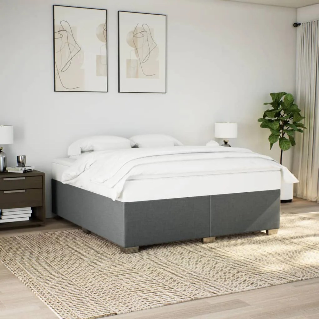 Cama com molas/colchão 200x200 cm tecido cinzento-escuro