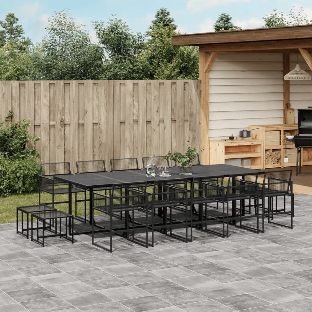 vidaXL 15 pcs conjunto de jantar p/ jardim vime PE preto
