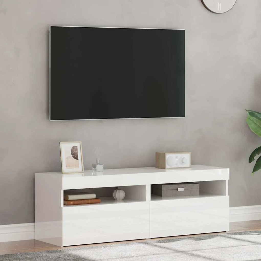 Móveis de TV com luzes LED 2 pcs 60x35x40 cm branco brilhante