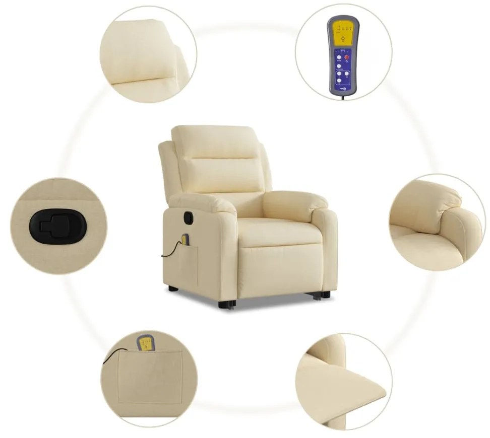 Poltrona elevatória de massagens tecido cor creme