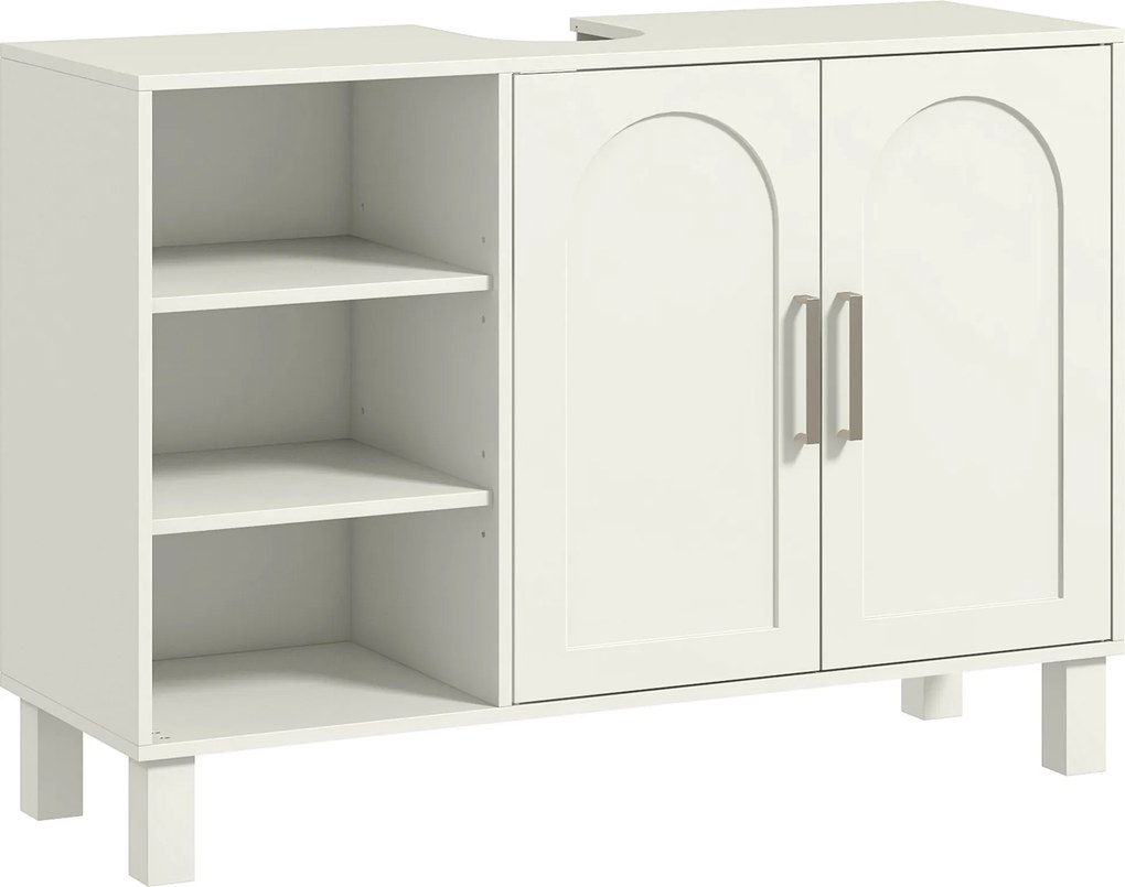 Móvel para Lavatório Suspenso Móvel para Casa de Banho Moderno com 2 Portas e Prateleiras Ajustáveis 90x30x63 cm Creme
