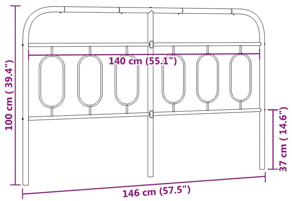 Cabeceira de cama 140 cm metal preto