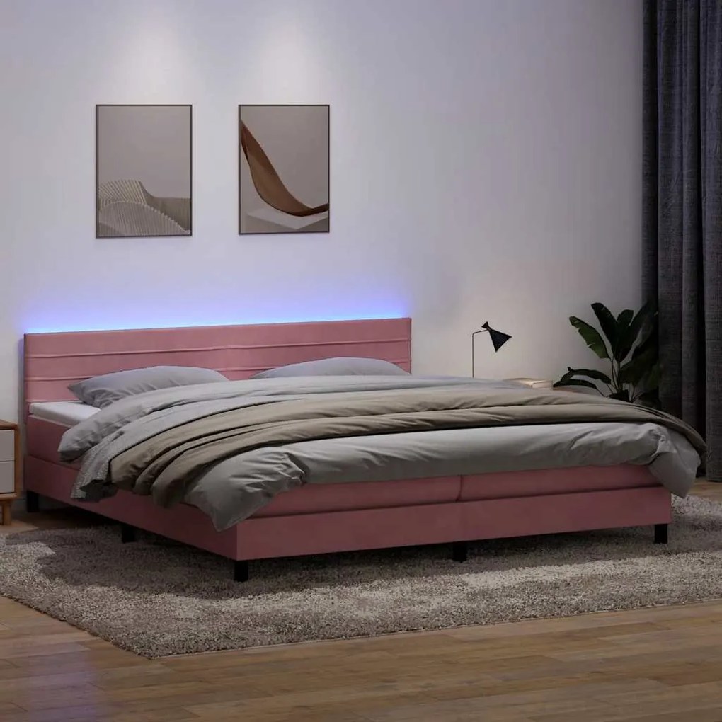 vidaXL Cama box spring c/ colchão e LED 180x210 cm veludo Rosa