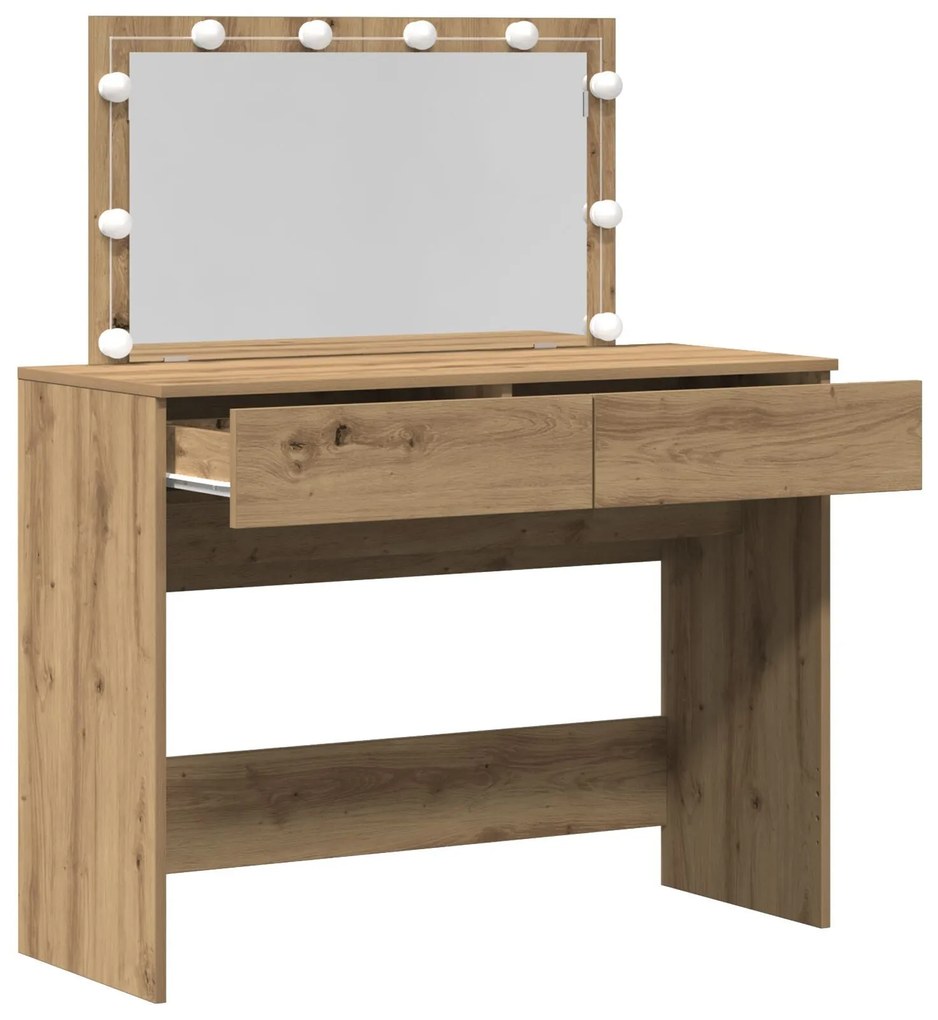 Mesa de Maquiagem com LED Carvalho Artesanal 100x40x120 cm