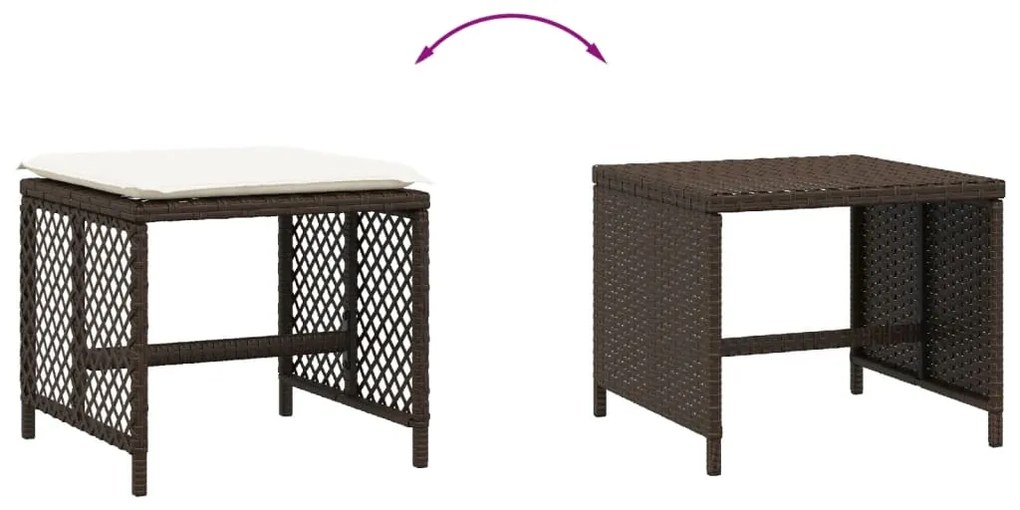 Bancos jardim com almofadões 4 pcs 41x41x36 cm vime PE castanho
