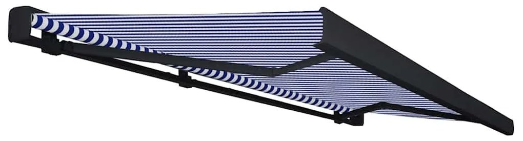 Toldo motorizado com caixa 500x300 cm azul e branco
