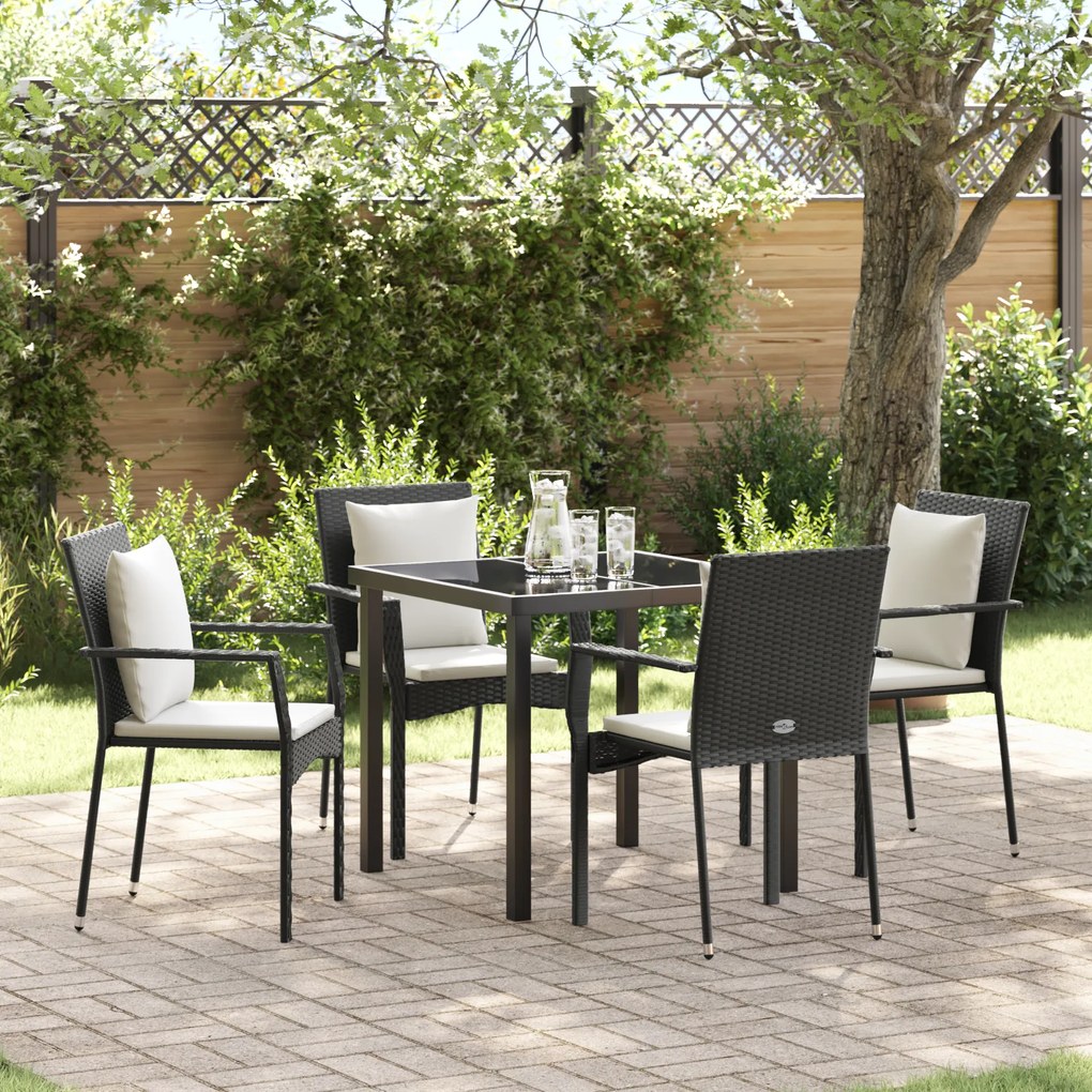 vidaXL Conjunto de Jantar de Jardim de 5 Peças com Almofadas - Rattan de Polietileno Preto