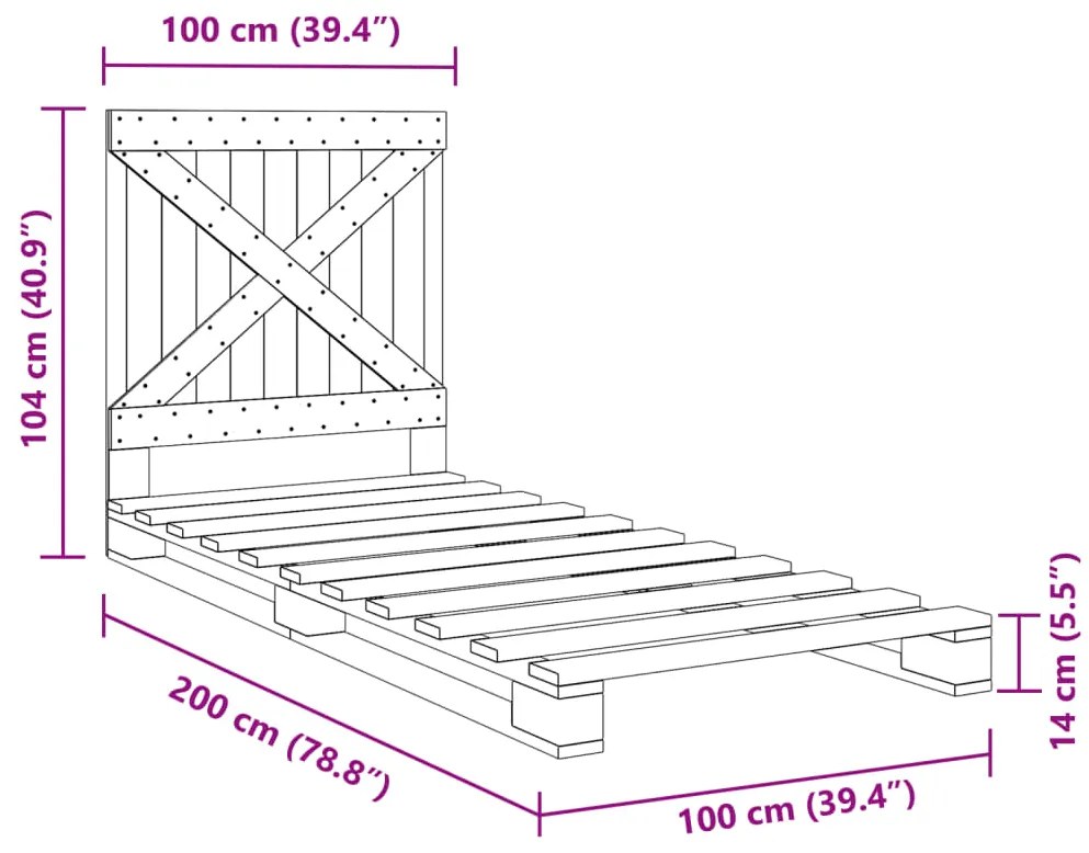 Estrutura de cama com cabeceira 100x200cm pinho maciço