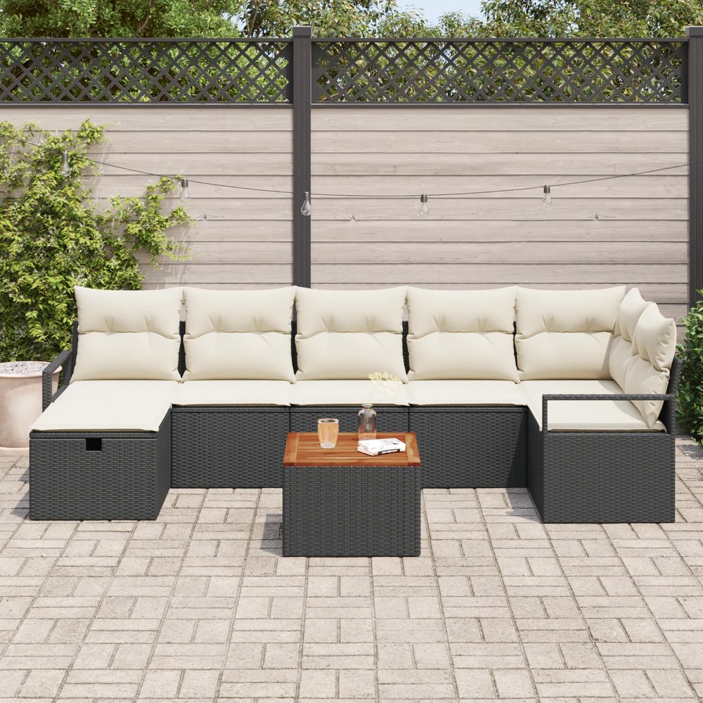 Conjunto de Sofás de Jardim vidaXL 8 Peças com Almofadas Preto Rattan