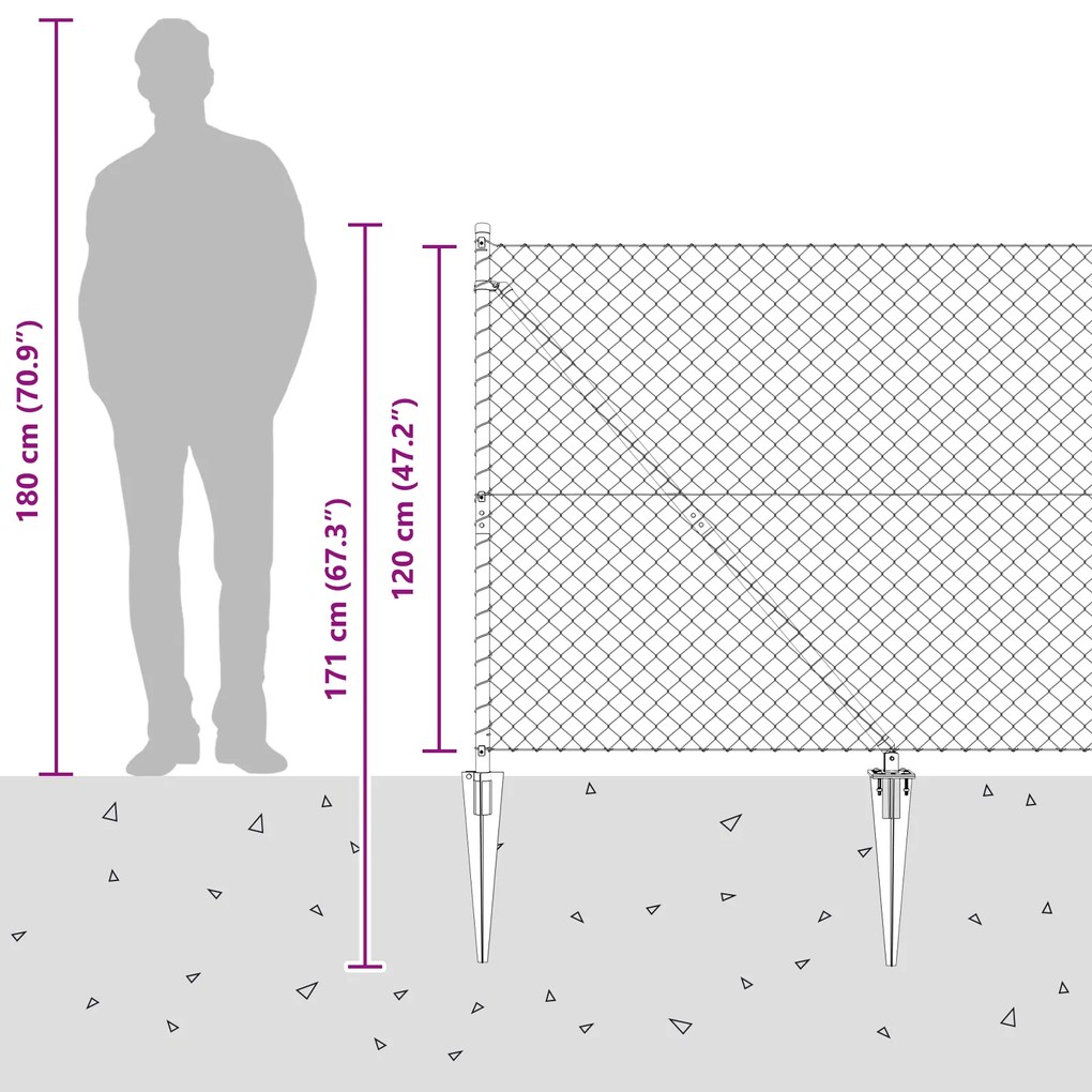 Cerca de Cadeia com 7 Postes de Espeto 1.2 x 10 m Aço Galvanizado