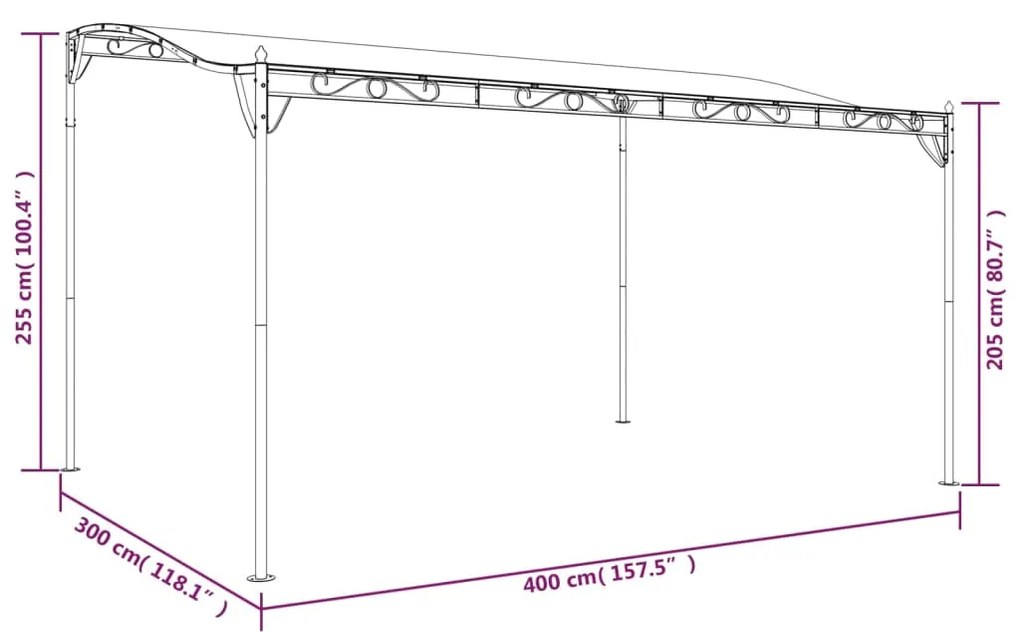 Toldo 4x3 m 180 g/m² tecido e aço antracite