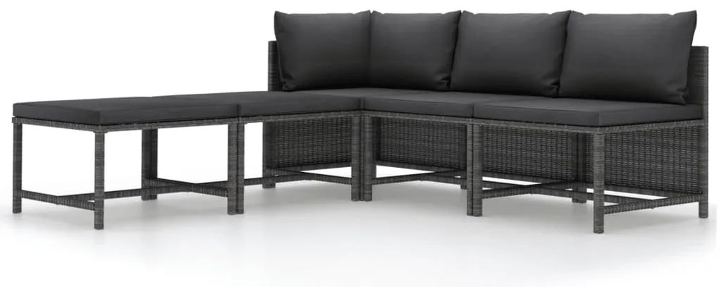 5 pcs conjunto sofás de jardim c/ almofadões vime PE cinzento