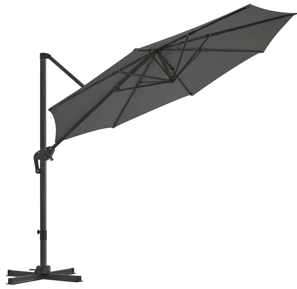 Guarda-sol jardim Ø 3 m com base quadrada (sem pesos) proteção UV até UPF 50+cinzento
