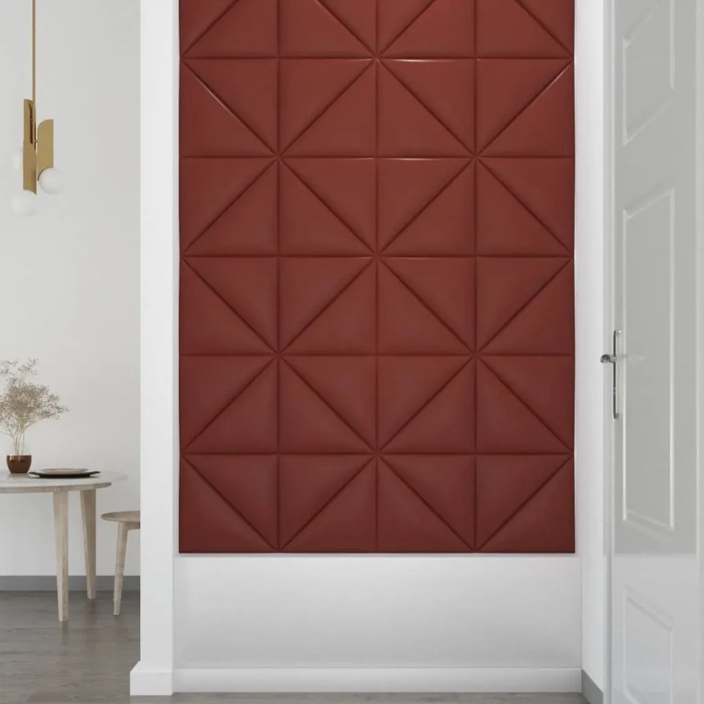 Painel parede 12 pcs 30x30cm couro art. 0,54 m² vermelho tinto