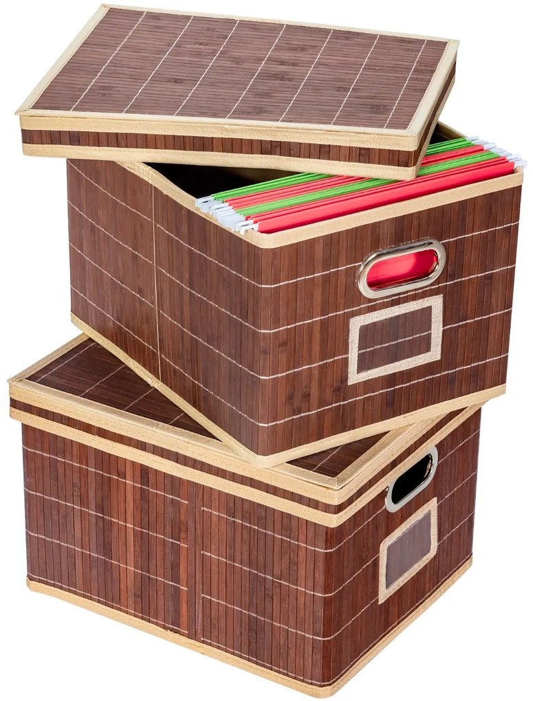 2 Cestos de Tecidos de Bambu Organizador de Cestos com Tampa e Pega Fácil Dobrar e Limpar l 41 x 34 x 26 cm Café