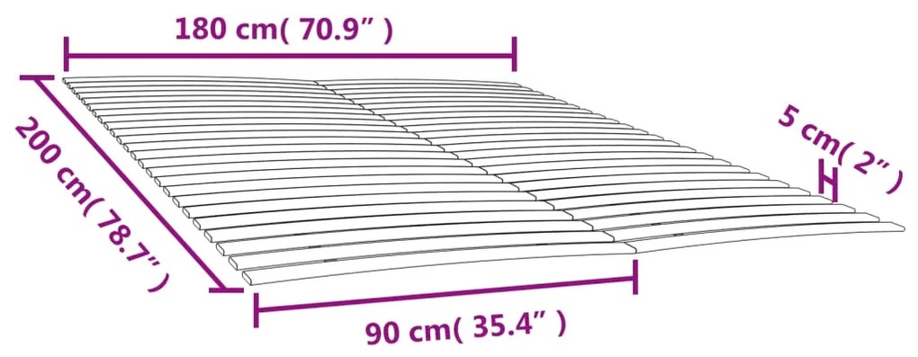 Estrados de ripas com 48 ripas 2 pcs 90x200 cm