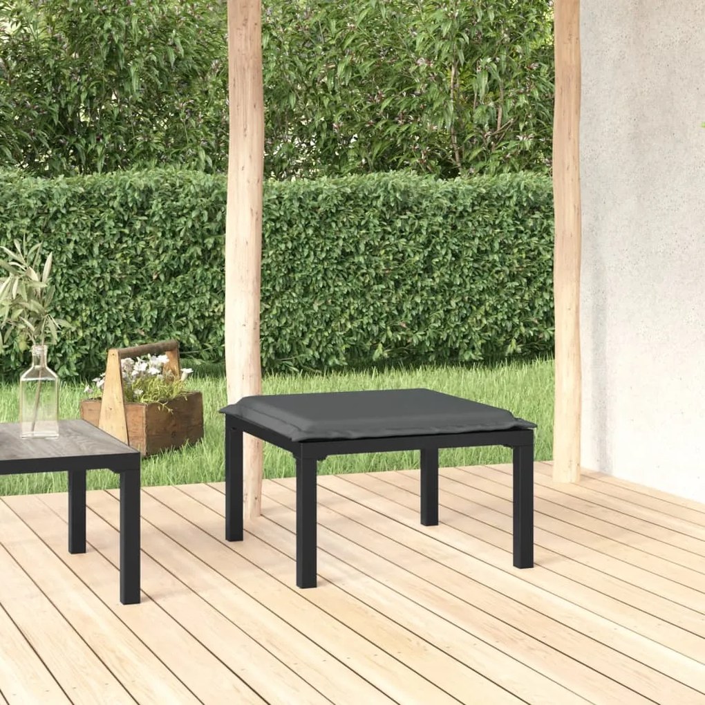 vidaXL Apoio de pés para jardim com almofadão vime PE preto e cinzento