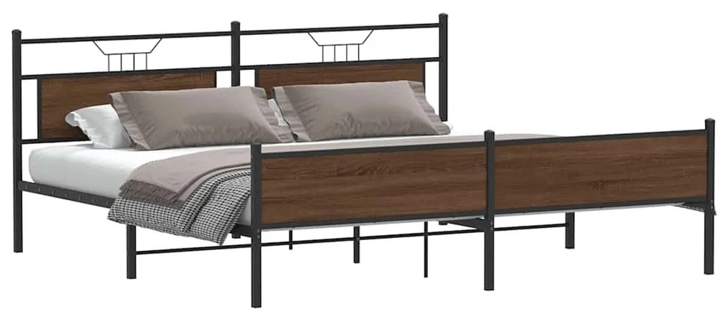 Estrutura cama sem colchão 200x200cm metal carvalho castanho