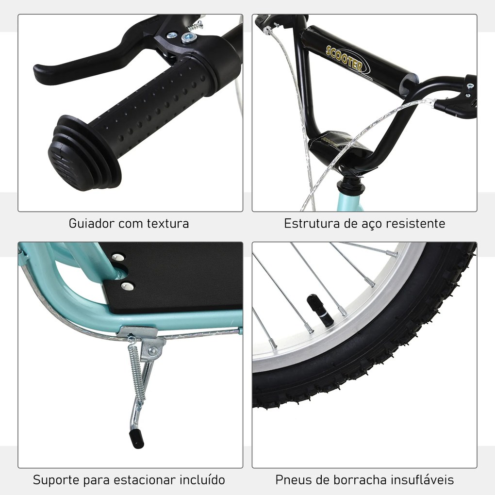 Trotinete com Guiador Ajustável 2 Pneus de Borracha Insufláveis com Travagem Dupla e Rodas 16" 139x58x90-96 cm Azul
