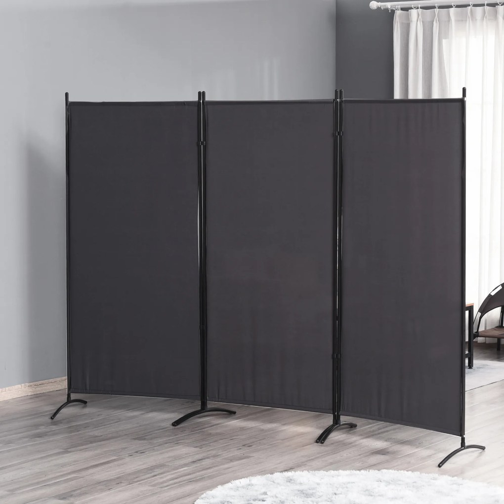 Biombo de 3 painéis, 2,53 x 0,5 x 1,82 A m.de proteção contra olhares indiscretos, biombo com base separadora em metal e poliéster cinzento escuro