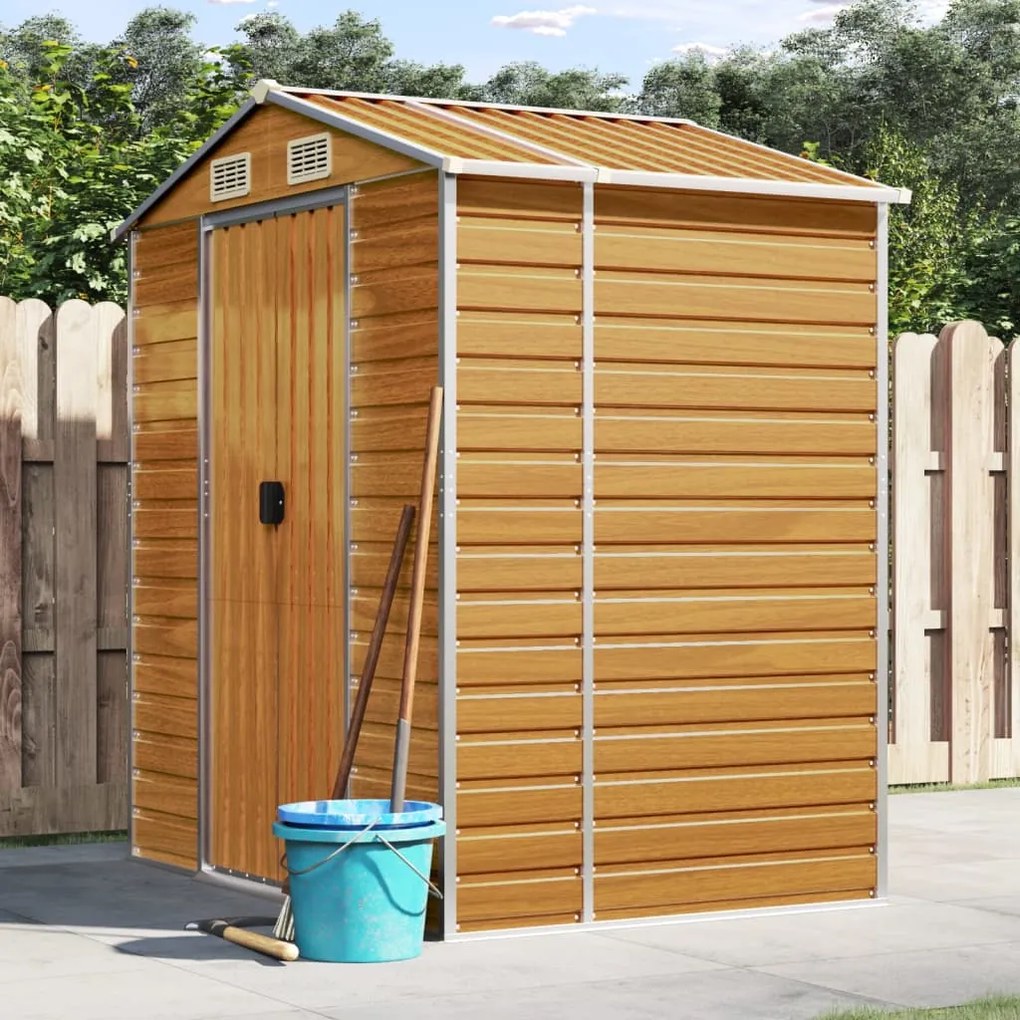 3188275 vidaXL Abrigo de jardim 191x130x198 cm aço galvanizado castanho-claro