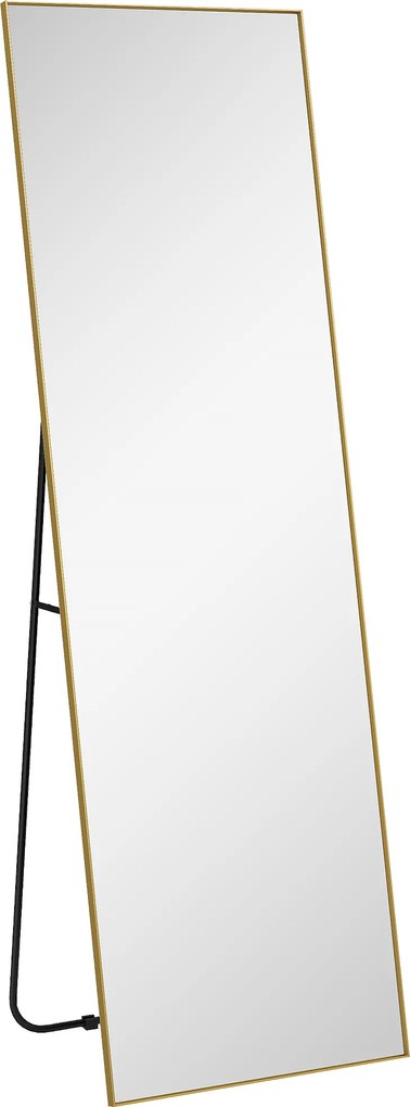 HOMCOM Espelho Corpo Inteiro Retangular 50x160 cm Dourado de Pé Ou Fixado | Aosom Portugal