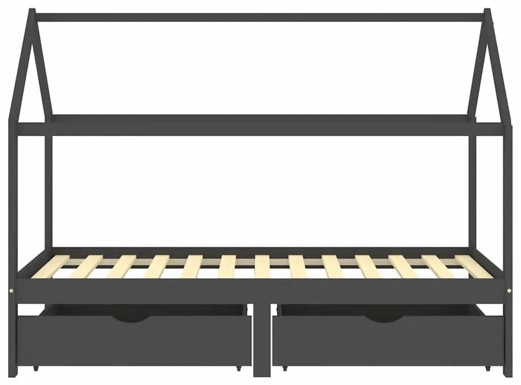 Cama p/ crianças c/ gavetas 90x200 cm pinho maciço cinza-escuro