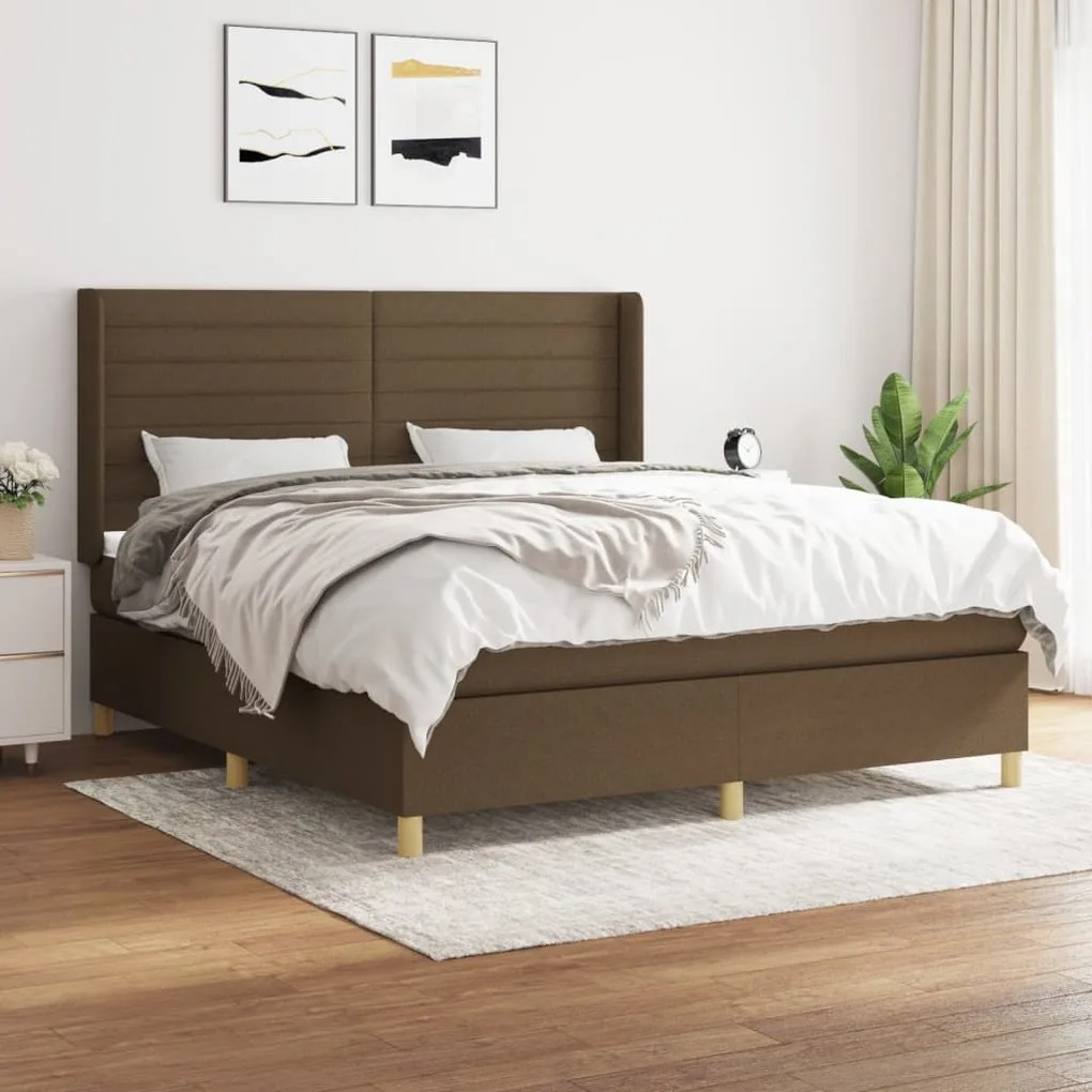 3132084 vidaXL Cama com molas/colchão 160x200 cm tecido castanho-escuro