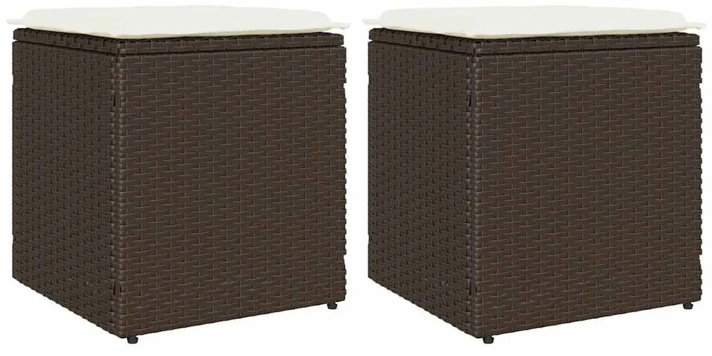 vidaXL Bancos jardim com almofadas 2 unid 40x40x43 cm vime PE castanho