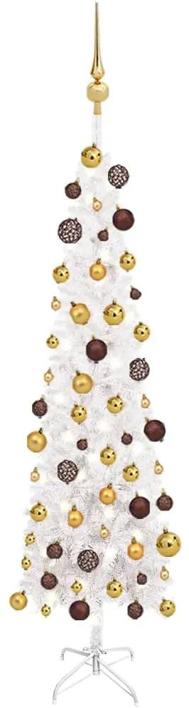 3078019 vidaXL Árvore de Natal fina com luzes LED e bolas 120 cm branco
