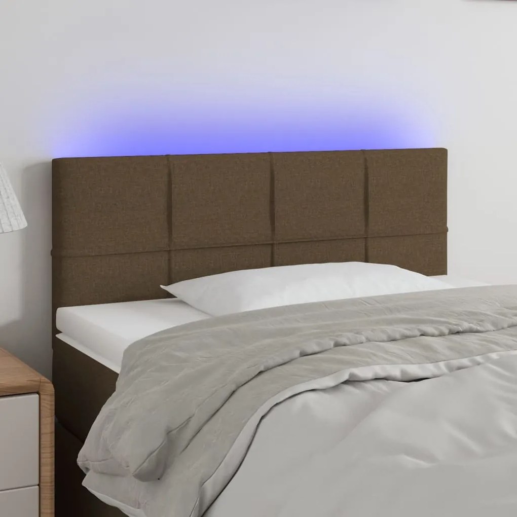 Cabeceira de cama c/ luzes LED tecido 90x5x78/88 cm castanho