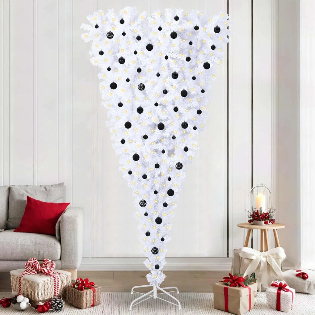vidaXL Árvore de Natal Artificial com 300 LEDs Branco 240 cm PVC e Aço