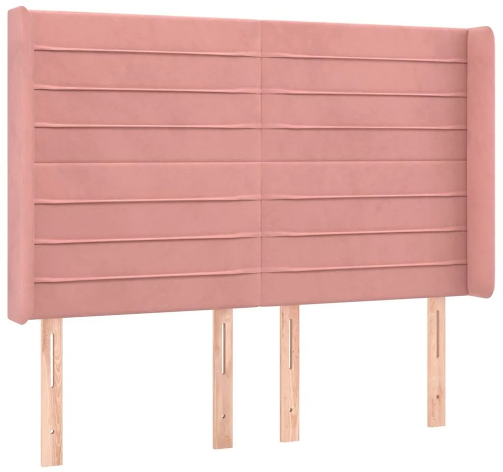Cama box spring c/ colchão/LED 140x190 cm veludo rosa