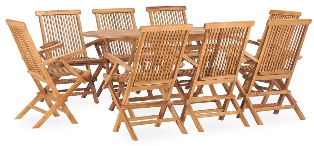 3059971 vidaXL 9 pcs conjunto jantar dobrável p/ exterior madeira teca maciça