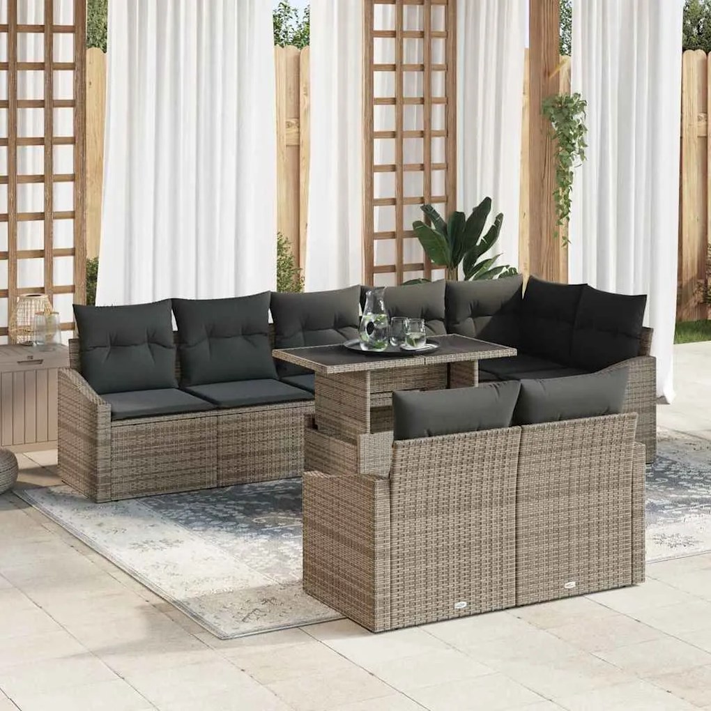 Conjunto de Sofá para Jardim de 9 Peças com Almofadas Cinza Rattan Pol
