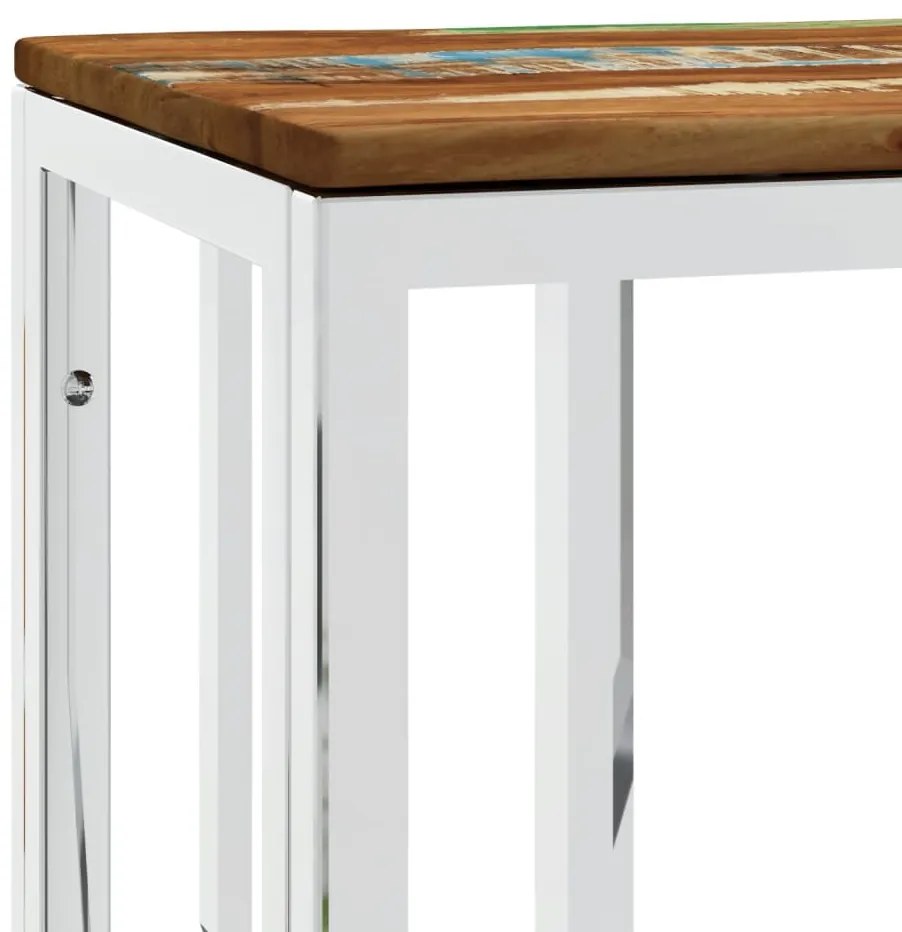 Mesa consola aço inoxidável/madeira recuperada maciça prateado