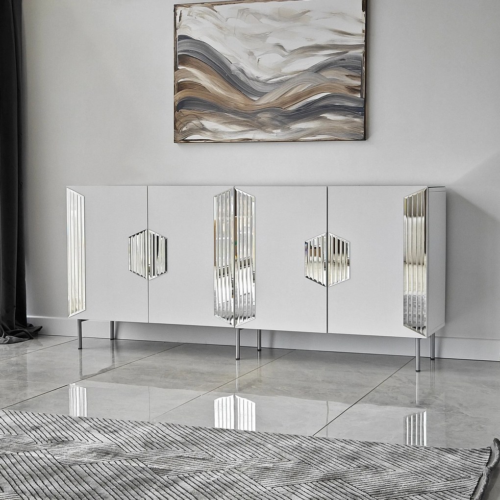 Console Dubai – Branco e Prateado – 180x80x40 cm