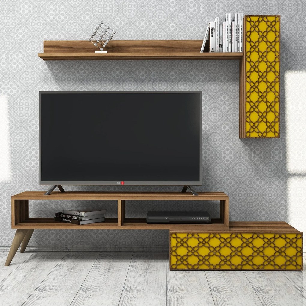 Móvel TV Planet – Nogal e Amarelo – 150x37,8x37,2 cm