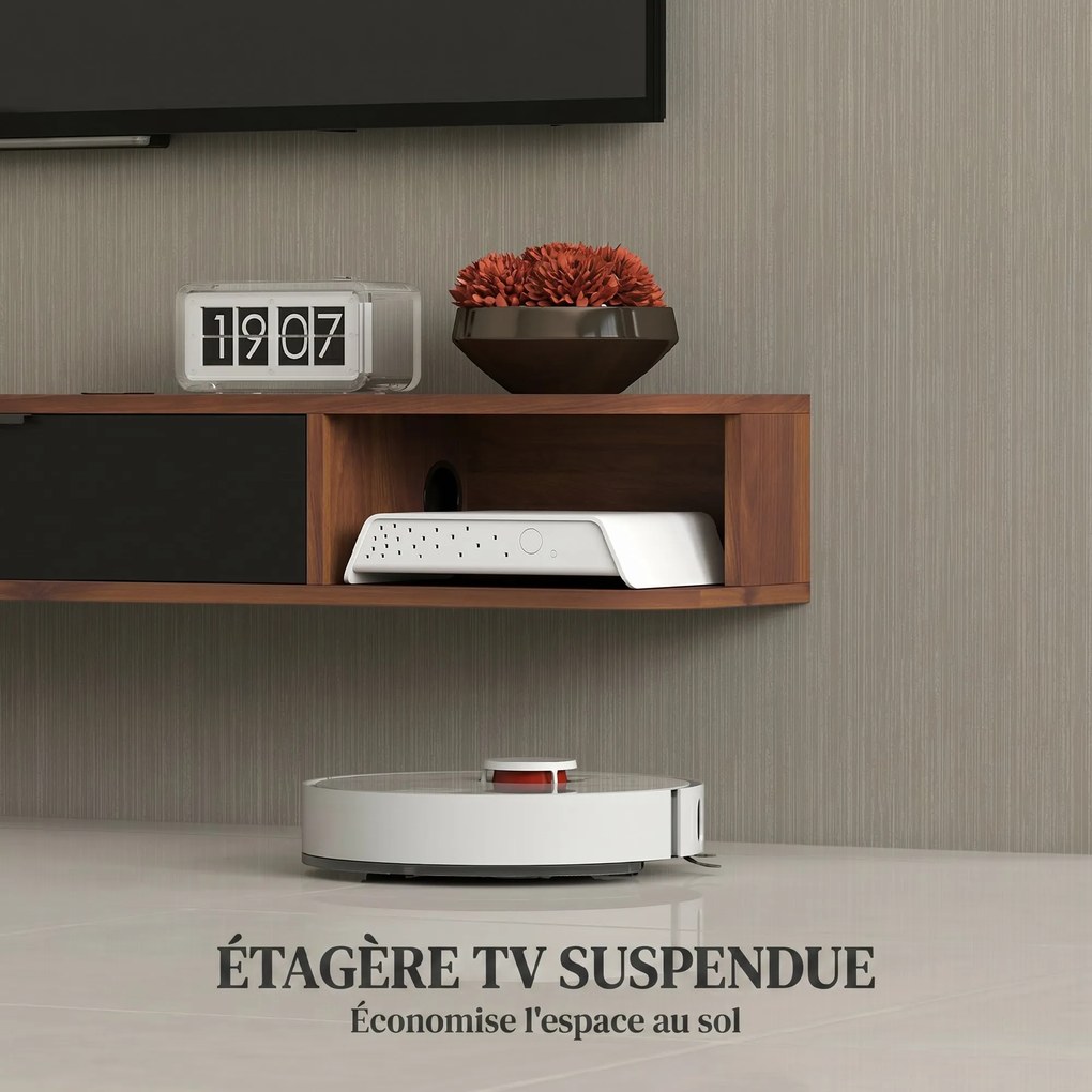 Móvel de TV Suspenso, 120 x 24 x 16 cm, Gaveta Rebatível, Cor Nogueira