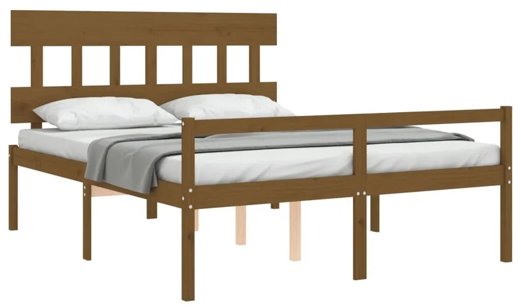 Cama idosos king size c/ cabeceira madeira maciça castanho-mel
