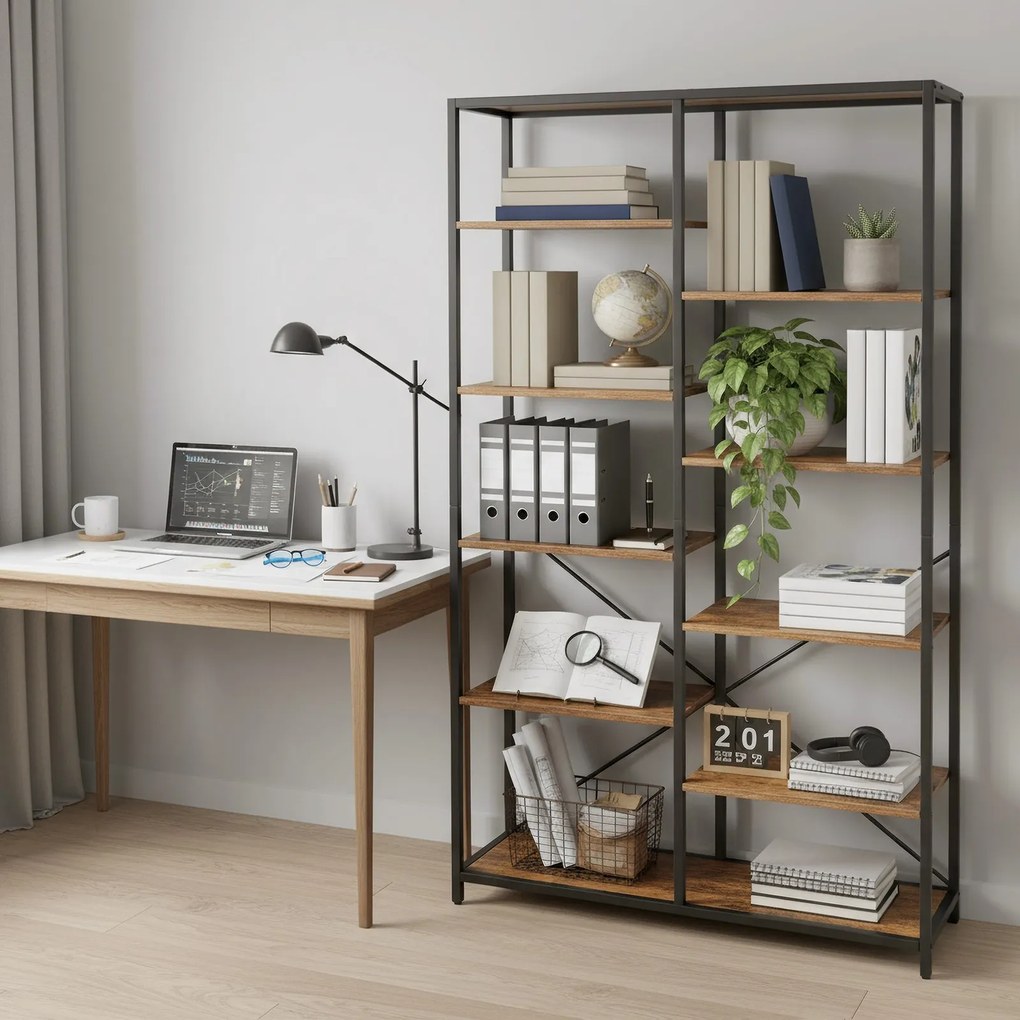 Estante para sala, escritório com 5 prateleiras 30 x 100 x 170 cm, estante de arrumação castanho-preto