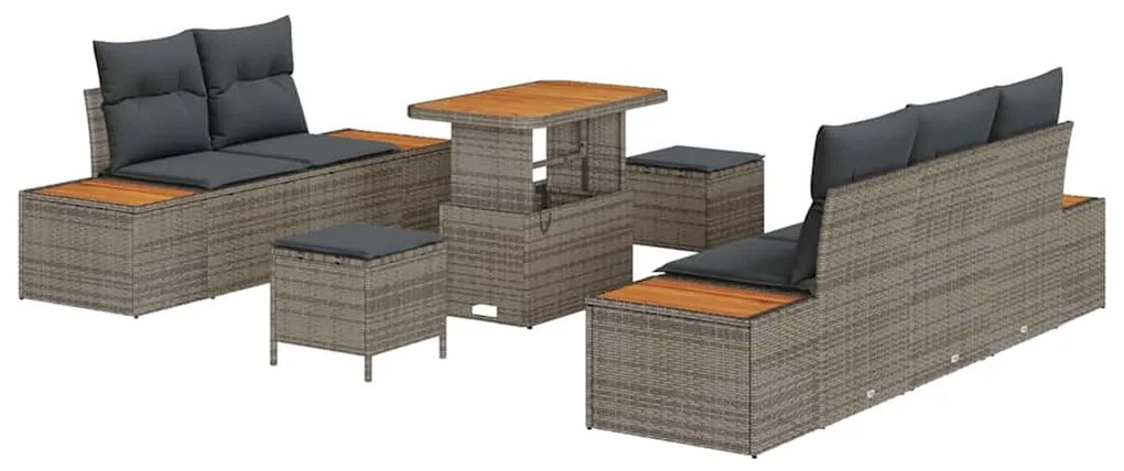 Conjunto de Sofá de Jardim vidaXL com Almofadas Cinza Poliratan Acácia