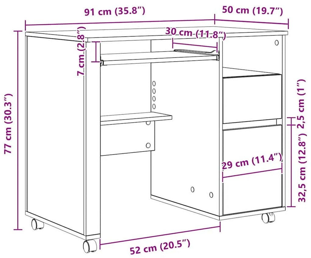 Mesa de Computador Branca com Gavetas Branca
