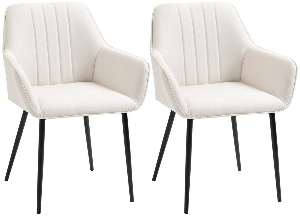 HOMCOM Conjunto de 2 Cadeiras de Sala de Jantar Estofadas em Linho Cadeiras de Cozinha com Encosto Apoio para os Braços e Pés de Metal 59,5x56,5x81 cm Bege Claro