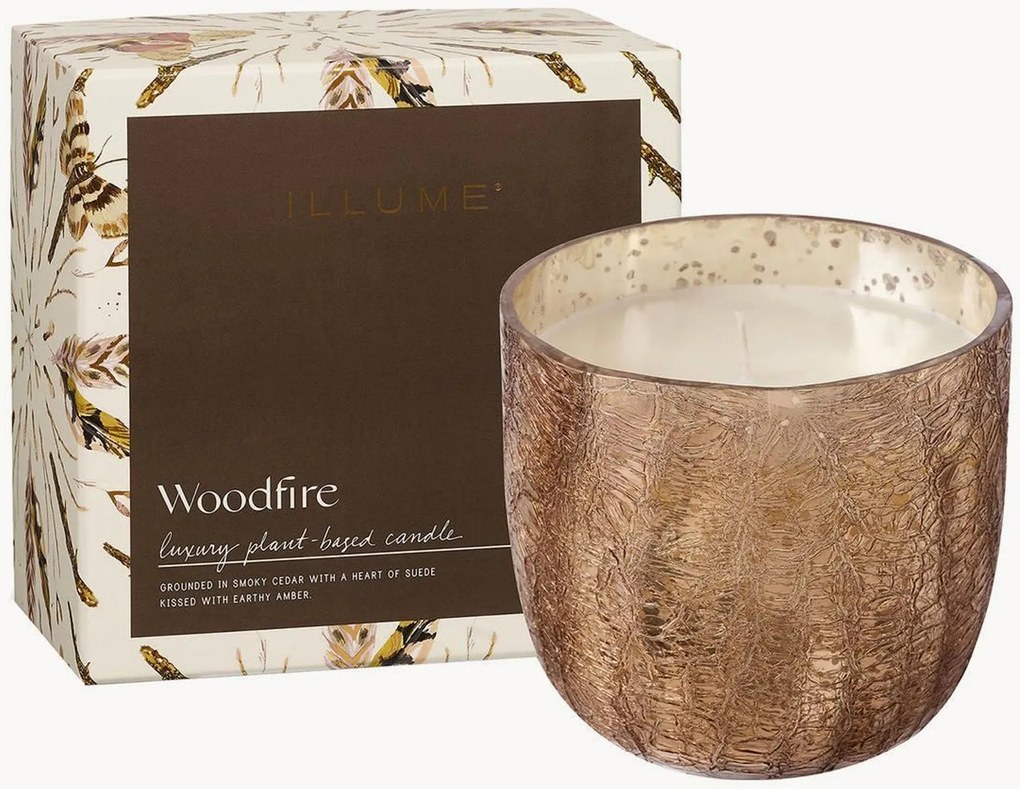 Vela perfumada Woodfire (âmbar, camurça, madeira de cedro)