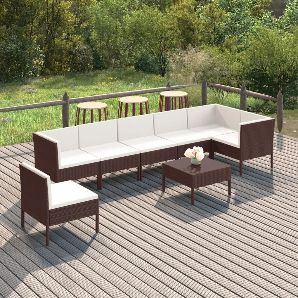 vidaXL 8 pcs conjunto lounge jardim c/ almofadões vime PE castanho